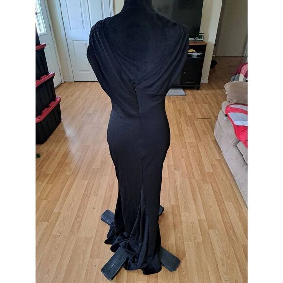 New Small Black Maxi Short Sleeve Special Occasion Wedding Cruise Evening Dress - Picture 4 of 4